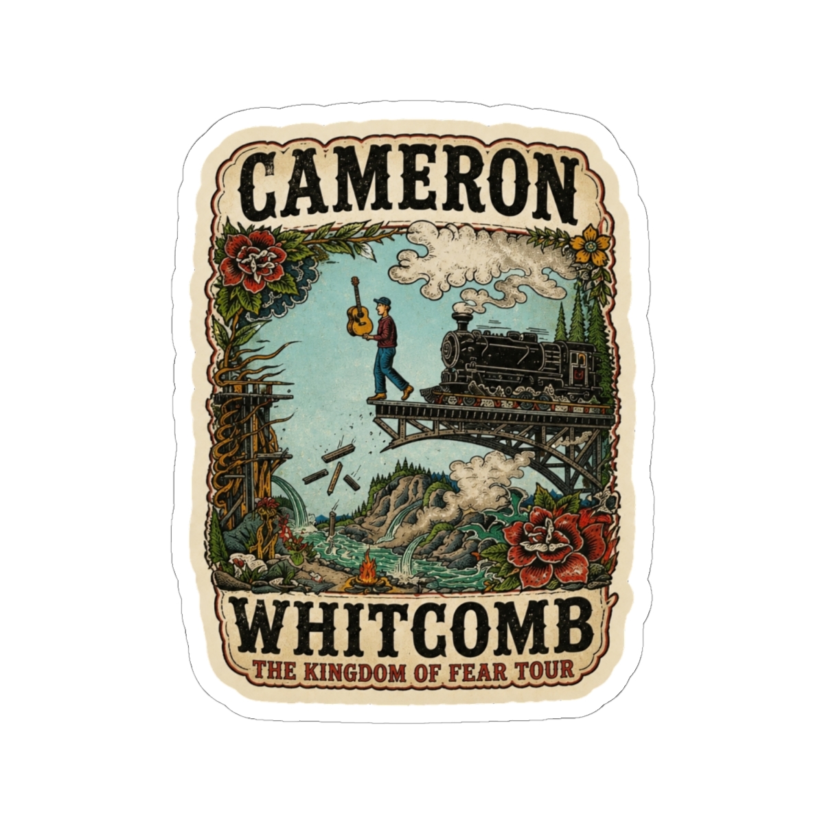 Cameron Whitcomb The Kingdom of Fear Tour 2026 Vintage Rock Country Graphic Sticker - alternate angle 1, merchandise